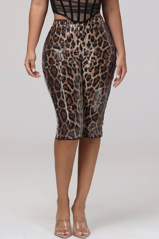 Leopard Sequin Capri Pants