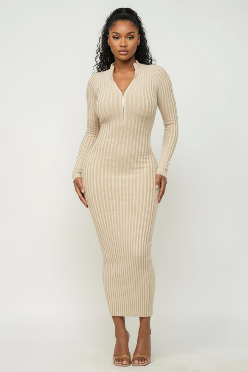 Sculpted Ease Ribbed Midi Dress – Nude