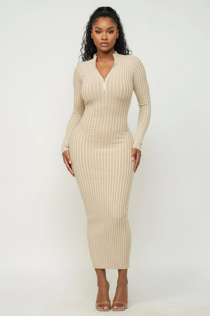 Sculpted Ease Ribbed Midi Dress – Nude