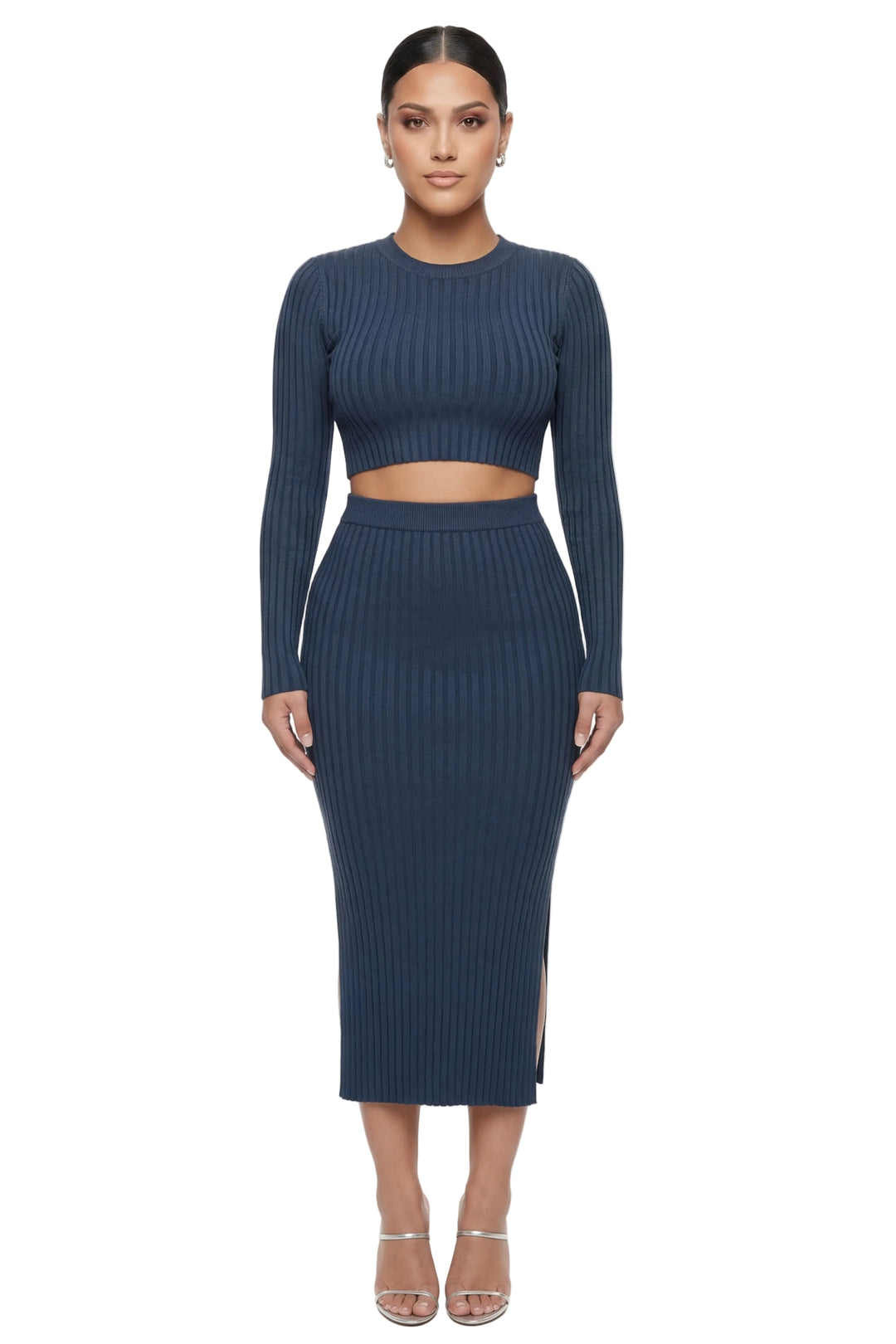 Navy Ribbed Skirt Set