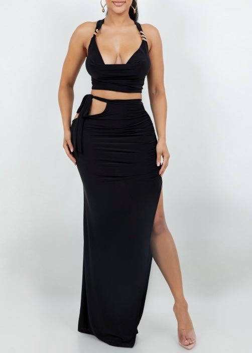Noir Goddess Skirt Set -Black