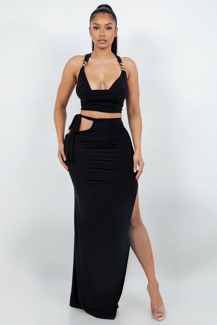 Noir Goddess Skirt Set -Black