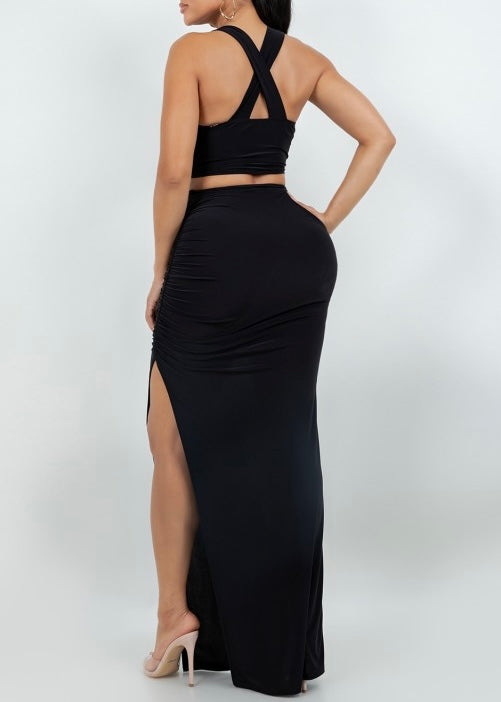 Noir Goddess Skirt Set -Black