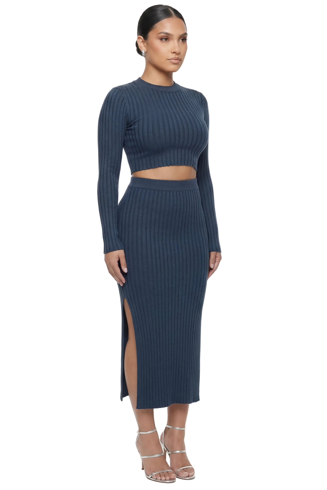 Navy Ribbed Skirt Set