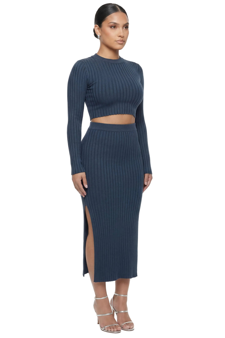 Navy Ribbed Skirt Set